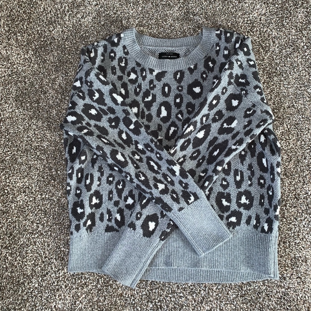Lucky Brand animal print sweater, black, white, and gray, worn once, size S